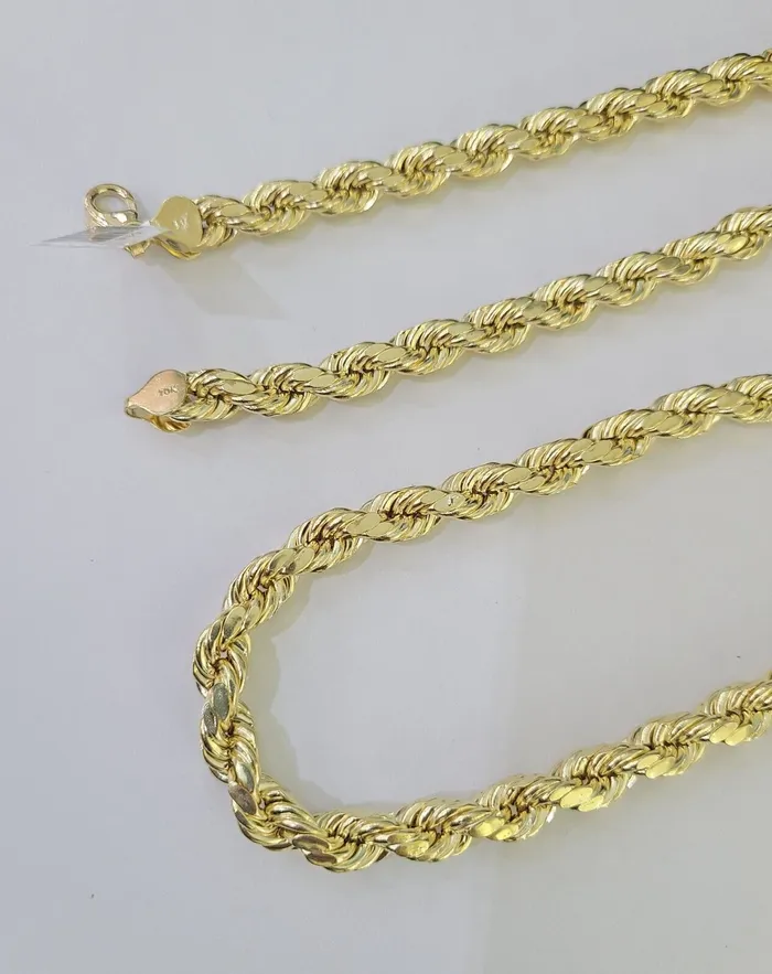 Gold and Diamond Necklaces Real 10k Rope Chain Yellow Gold Necklace 8mm 1828 Inch Mens 10kt