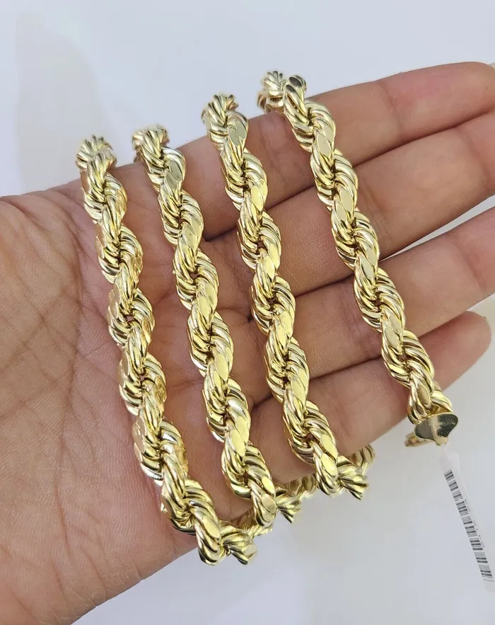 Gold and Diamond Necklaces Real 10k Rope Chain Yellow Gold Necklace 8mm 1828 Inch Mens 10kt