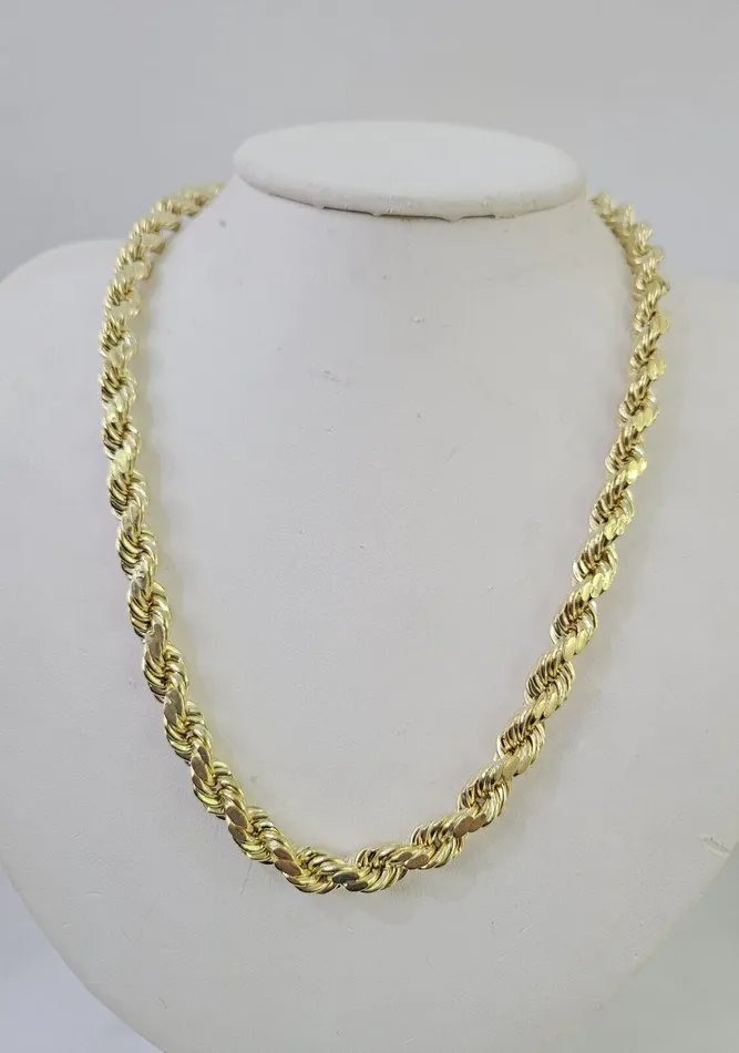 Gold and Diamond Necklaces Real 10k Rope Chain Yellow Gold Necklace 8mm 1828 Inch Mens 10kt