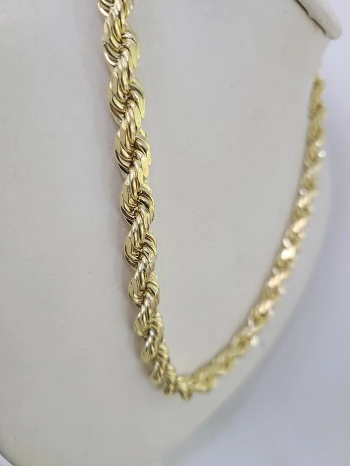 Gold and Diamond Necklaces Real 10k Rope Chain Yellow Gold Necklace 8mm 1828 Inch Mens 10kt