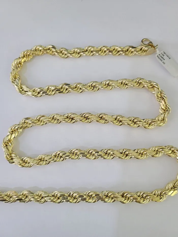 Gold and Diamond Necklaces Real 10k Rope Chain Yellow Gold Necklace 8mm 1828 Inch Mens 10kt