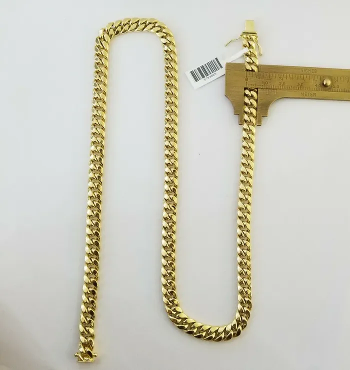 Gold and Diamond Necklaces Real 14K Yellow Gold Miami Cuban Link Necklace Chain 8mm box Lock14kt Gold Gold and Diamond Necklaces Real 14K Yellow Gold Miami Cuban Link Necklace Chain 8mm box Lock14kt Gold