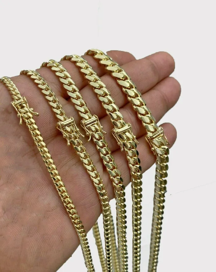 Gold and Diamond Necklaces SOLID 10k Yellow Gold Chain 4mm8mm 20 28 Miami Cuban link Necklace Mens REAL