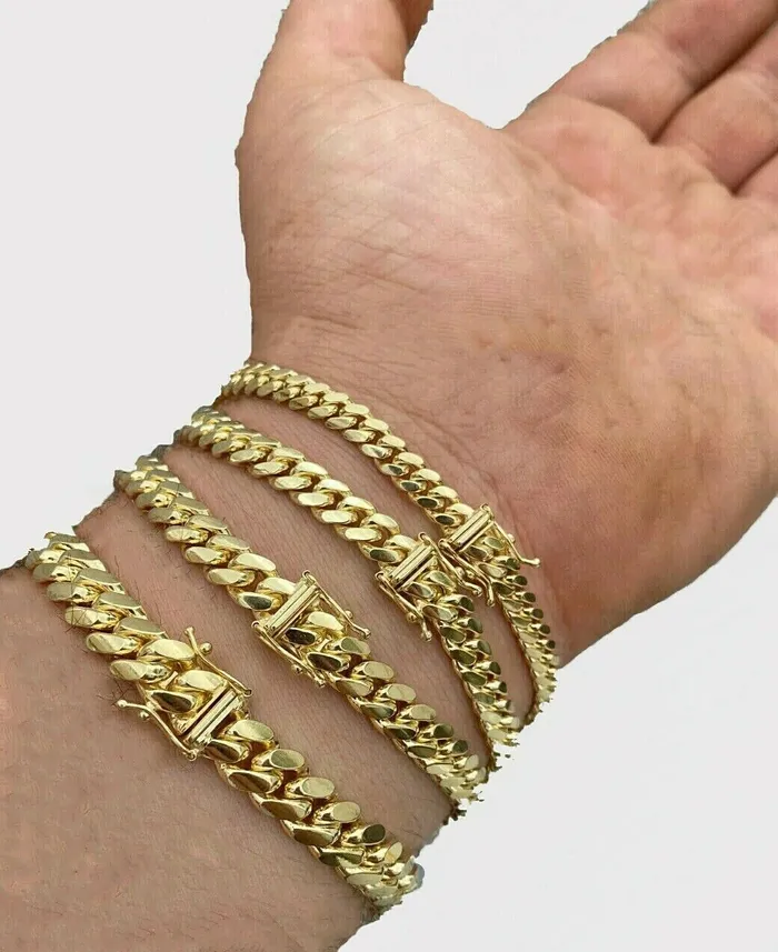 Gold and Diamond Necklaces SOLID 10k Yellow Gold Chain 4mm8mm 20 28 Miami Cuban link Necklace Mens REAL