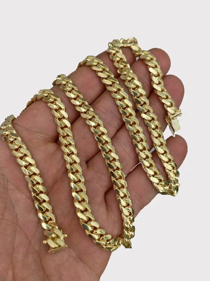 Gold and Diamond Necklaces SOLID 10k Yellow Gold Chain 4mm8mm 20 28 Miami Cuban link Necklace Mens REAL