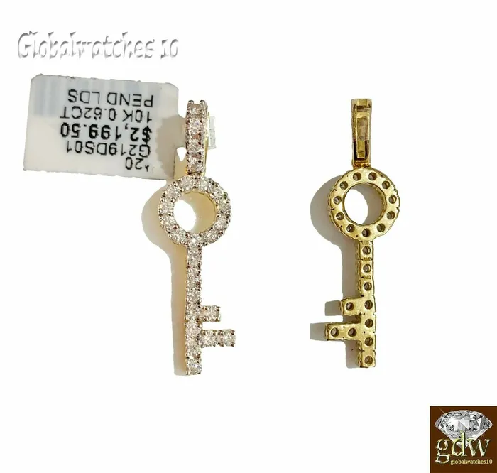 Gold and Diamond PreStyled Sets 10k Gold Diamond Key Charm Pendant with Rope Chain in 20 22 24 26 inchReal Gold