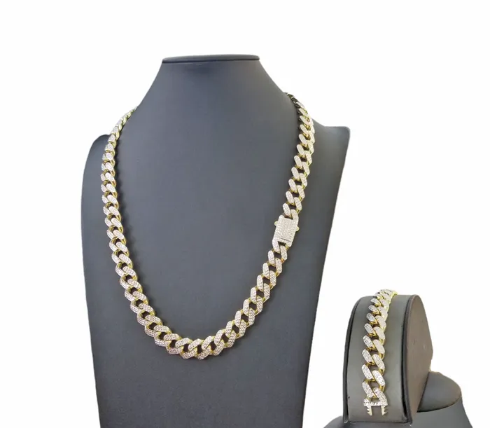 Gold and Diamond Real 10k Gold 12mm Royal Monaco Chain 25 Inch 9Inch Bracelet Set Diamond Cut Bracelets