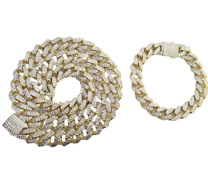 Gold and Diamond Real 10k Gold 12mm Royal Monaco Chain 25 Inch 9Inch Bracelet Set Diamond Cut Bracelets
