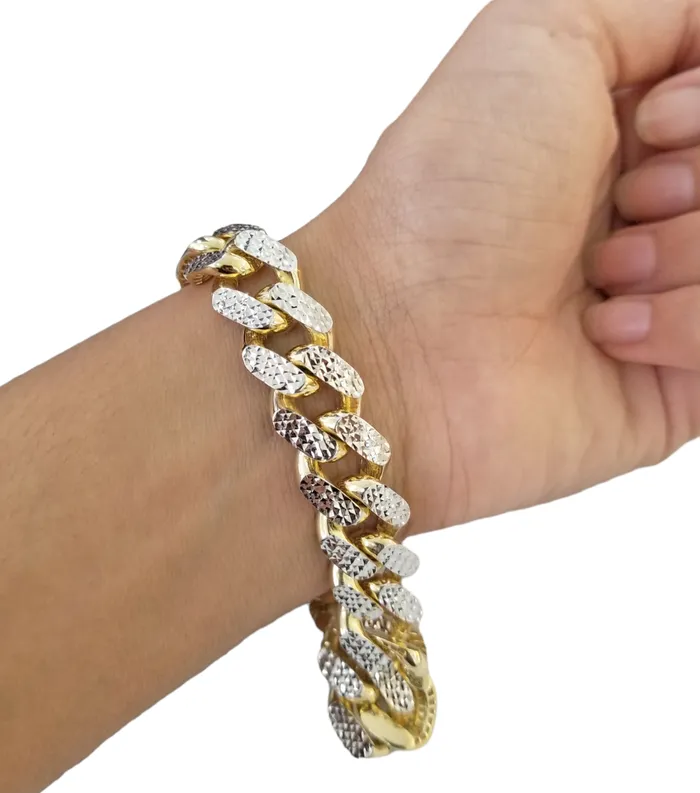 Gold and Diamond Real 10k Gold 12mm Royal Monaco Chain 25 Inch 9Inch Bracelet Set Diamond Cut Bracelets