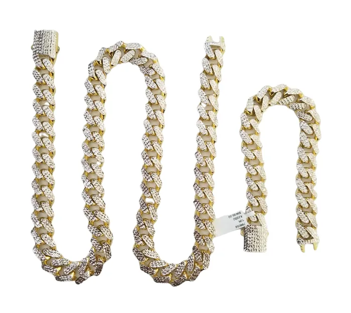 Gold and Diamond Real 10k Gold 12mm Royal Monaco Chain 25 Inch 9Inch Bracelet Set Diamond Cut Bracelets