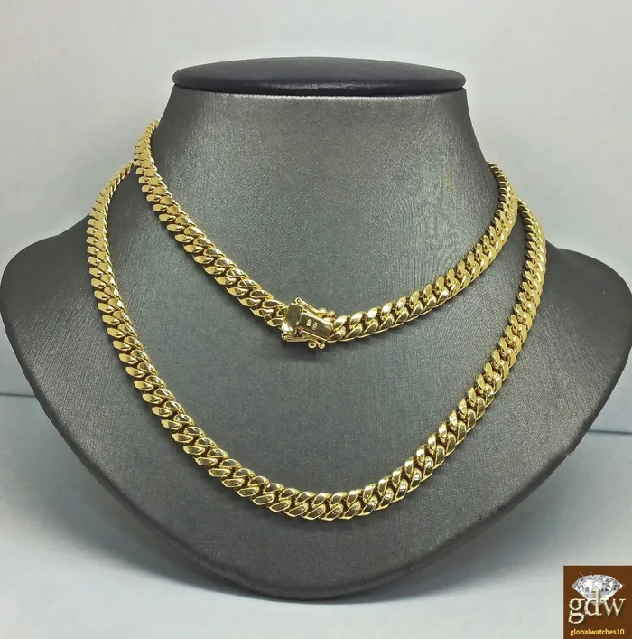 Gold and Diamond Real 14k Gold Miami Cuban link Chain 8mm 24 BOX LOCK 14kt Yellow Gold Necklace Necklaces Gold and Diamond Real 14k Gold Miami Cuban link Chain 8mm 24 BOX LOCK 14kt Yellow Gold Necklace Necklaces