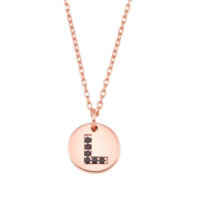 Magna L Letter Necklace Black CZ Rose Gold Plated 925 Silver Spirito Rosa Necklaces