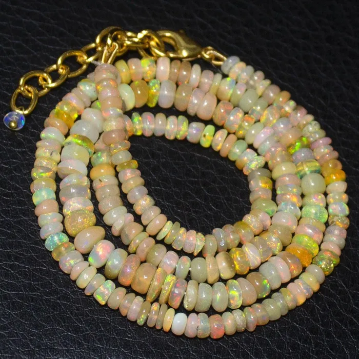 Natural Ethiopian Welo Opal Gold Plated Smooth Rondelle Necklace 35mm 5mm 19 Beads Supplies USA Necklaces Natural Ethiopian Welo Opal Gold Plated Smooth Rondelle Necklace 35mm 5mm 19 Beads Supplies USA Necklaces
