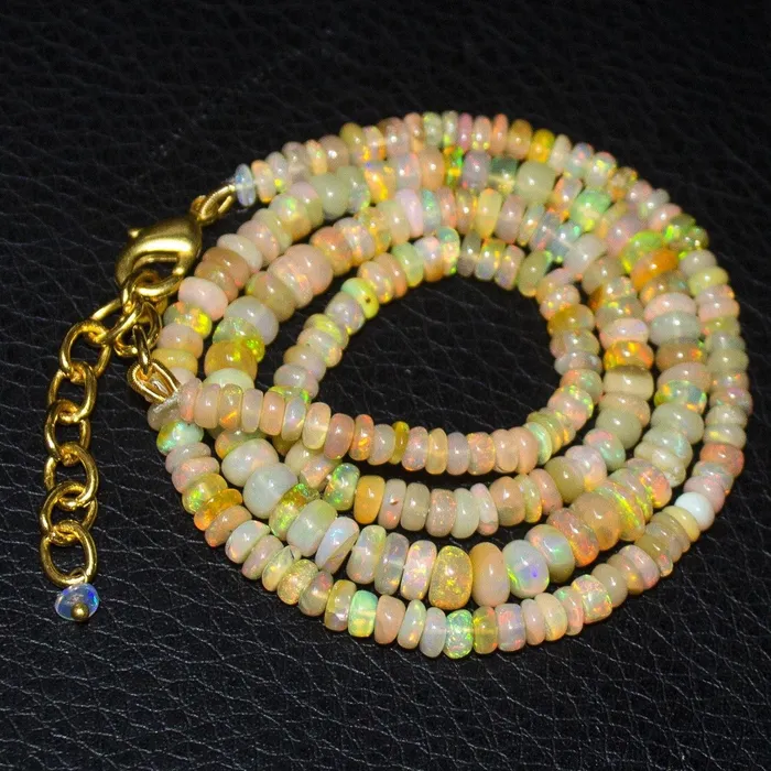 Natural Ethiopian Welo Opal Gold Plated Smooth Rondelle Necklace 35mm 5mm 19 Beads Supplies USA Necklaces