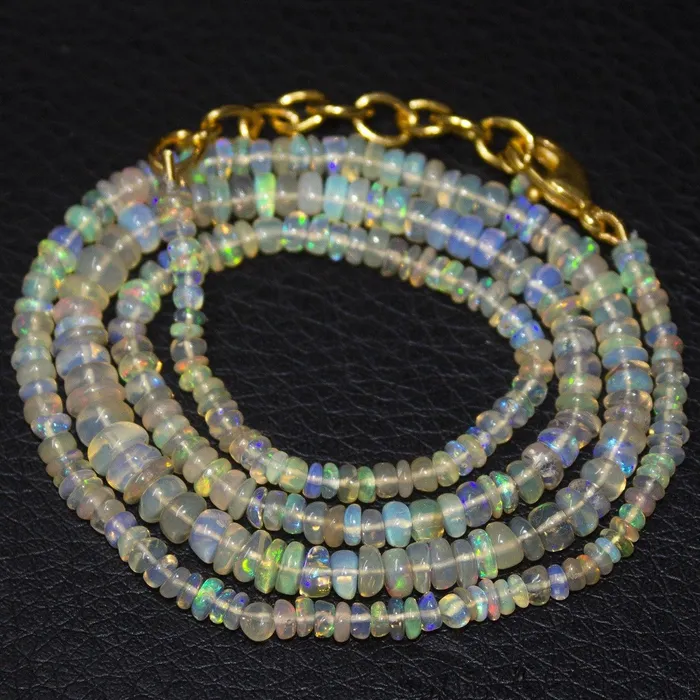 Natural Ethiopian Welo Opal Smooth Rondelle Gold Vermeil Necklace 20 3mm 5mm Beads Supplies USA Necklaces