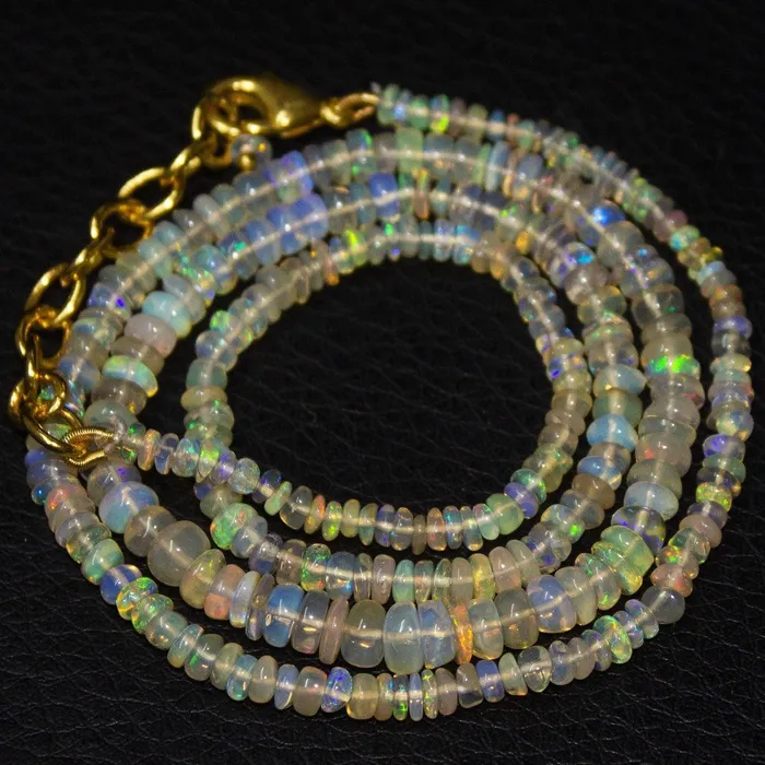 Natural Ethiopian Welo Opal Smooth Rondelle Gold Vermeil Necklace 20 3mm 5mm Beads Supplies USA Necklaces