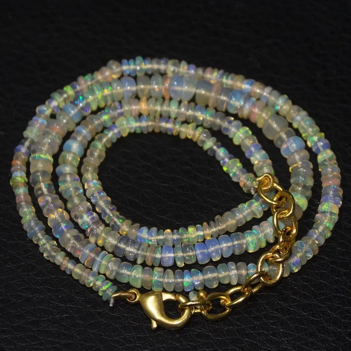 Natural Ethiopian Welo Opal Smooth Rondelle Gold Vermeil Necklace 20 3mm 5mm Beads Supplies USA Necklaces