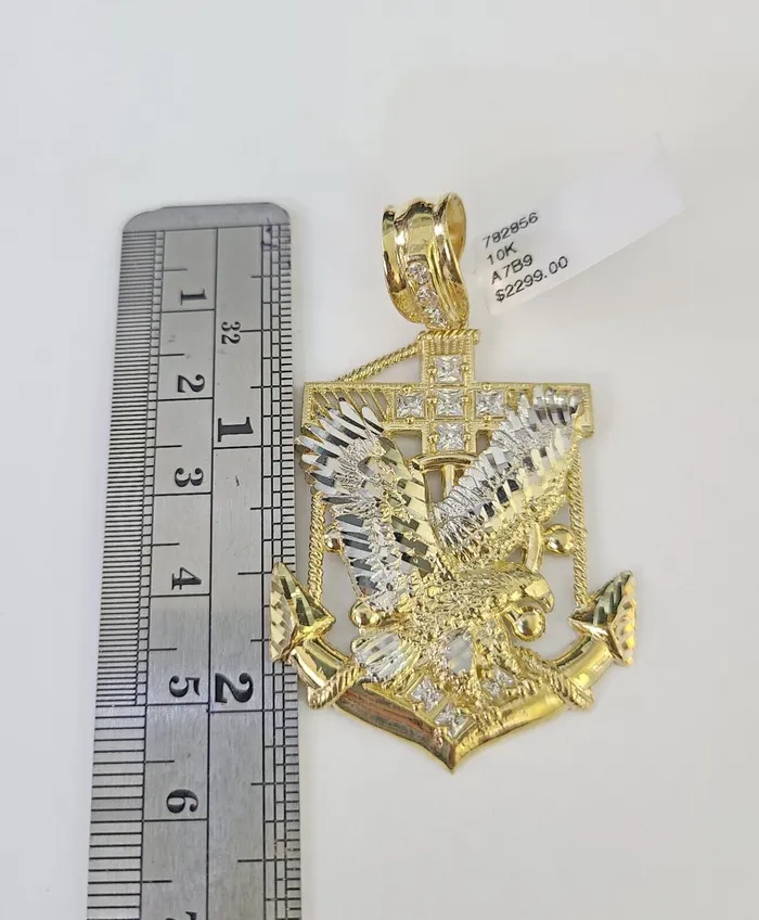 Necklaces 10k Solid Rope Chain Eagle Anchor Charm Set 4mm 2028 Necklace Gold Yellow Gold and Diamond