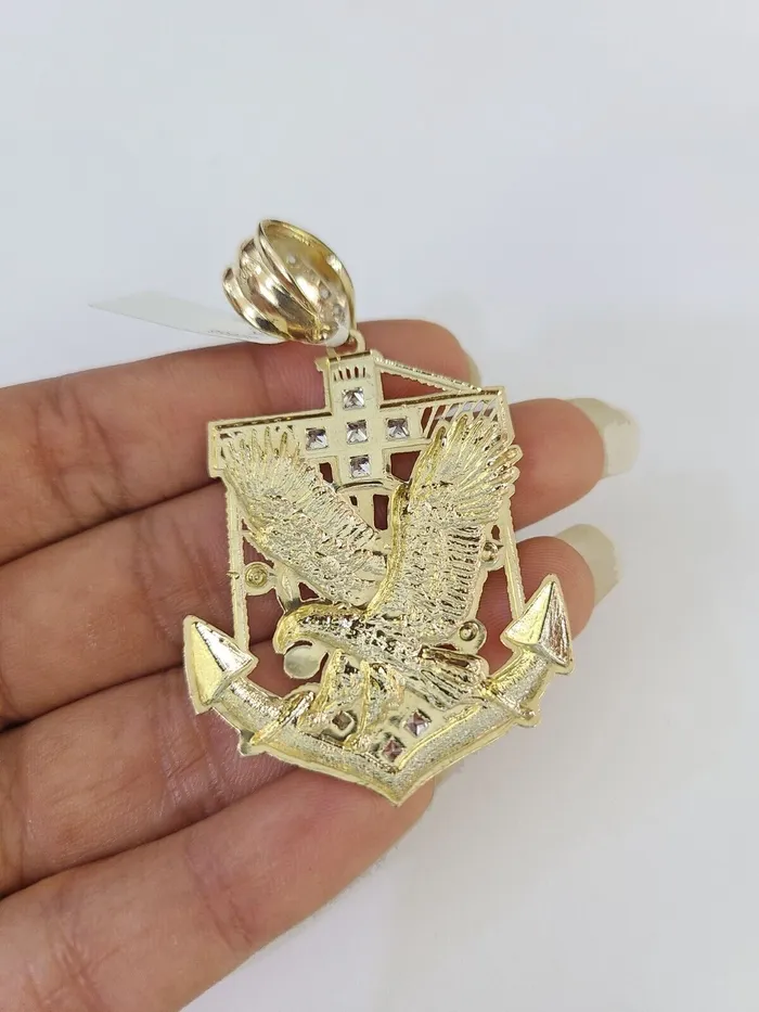 Necklaces 10k Solid Rope Chain Eagle Anchor Charm Set 4mm 2028 Necklace Gold Yellow Gold and Diamond