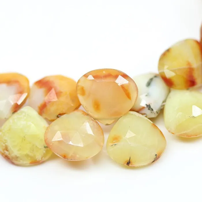 Necklaces Beads Supplies USA 4 inches 710mm Shaded Yellow Opal Faceted Heart Drops Briolette Beads