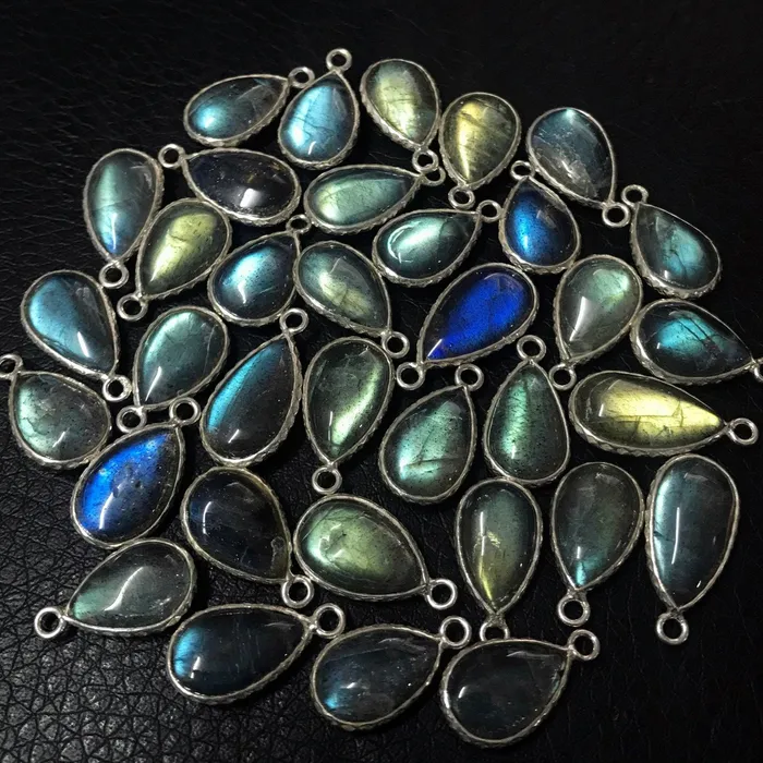 Necklaces Beads Supplies USA Labradorite 925 Sterling Silver Fancy Pear Charm Pendant Bezel Finding 2pc 15mm