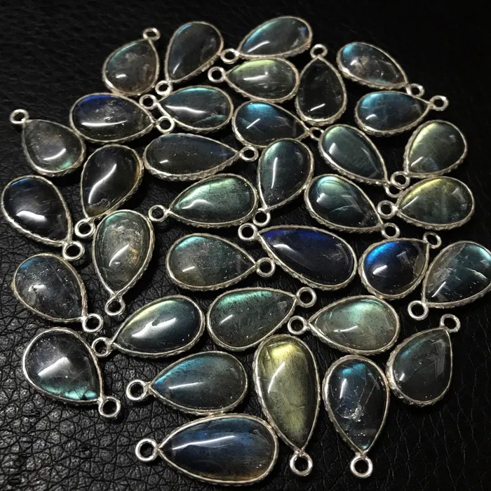 Necklaces Beads Supplies USA Labradorite 925 Sterling Silver Fancy Pear Charm Pendant Bezel Finding 2pc 15mm