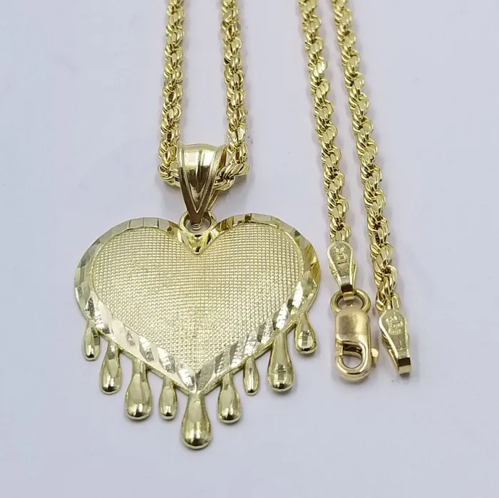 Necklaces Globalwatches10 10k Yellow Gold Rope Chain 25mm Heart Diamond Cut Pendant Necklaces Globalwatches10 10k Yellow Gold Rope Chain 25mm Heart Diamond Cut Pendant