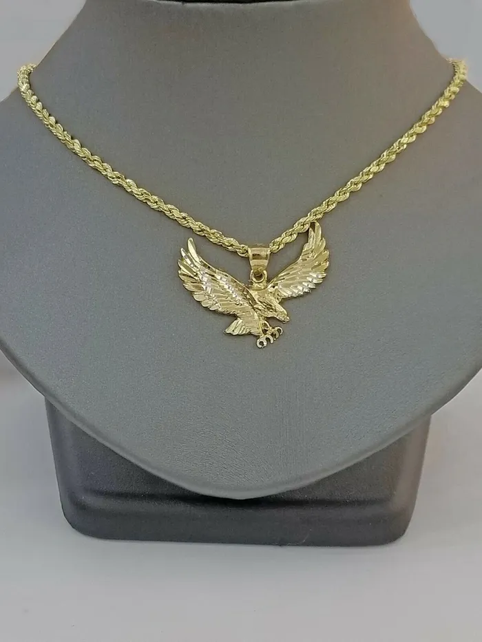 Necklaces Gold and Diamond 10k Gold Men Eagle Charm Pendant 25mm Rope Chain in 18 20 22 24 26 28 Inch Real Necklaces Gold and Diamond 10k Gold Men Eagle Charm Pendant 25mm Rope Chain in 18 20 22 24 26 28 Inch Real