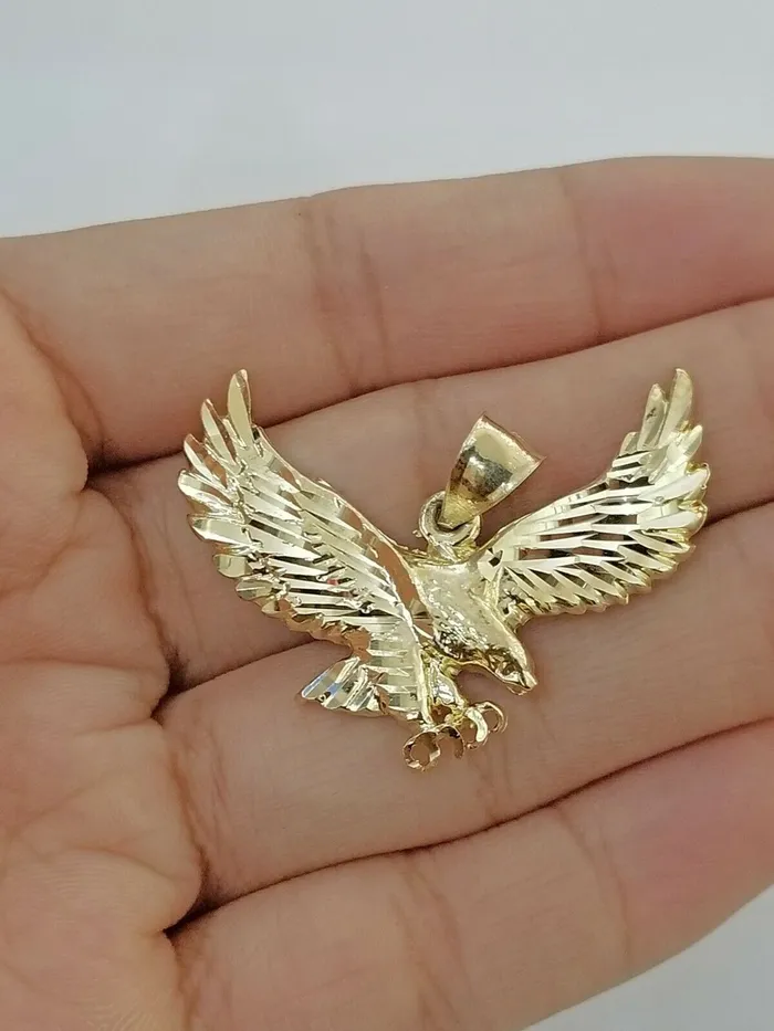 Necklaces Gold and Diamond 10k Gold Men Eagle Charm Pendant 25mm Rope Chain in 18 20 22 24 26 28 Inch Real