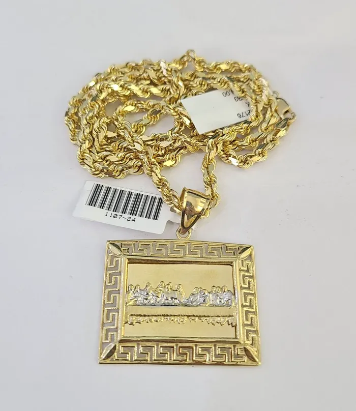 Necklaces Gold and Diamond 10k Solid Rope Chain 4mm Last Supper Pendant Charm Necklace SET 2028 in Necklaces Gold and Diamond 10k Solid Rope Chain 4mm Last Supper Pendant Charm Necklace SET 2028 in