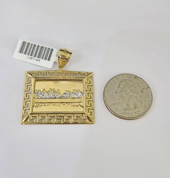 Necklaces Gold and Diamond 10k Solid Rope Chain 4mm Last Supper Pendant Charm Necklace SET 2028 in