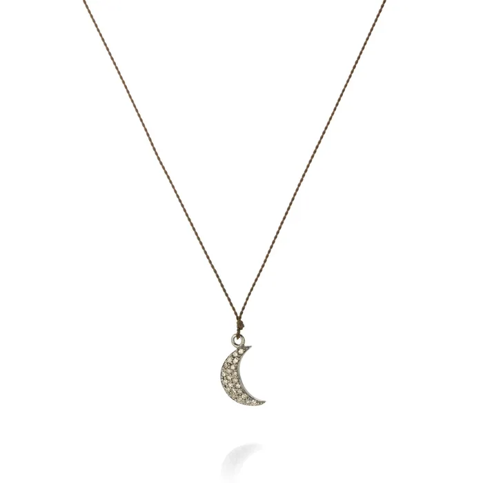 Necklaces Margaret Solow Pave Diamond Moon Necklace