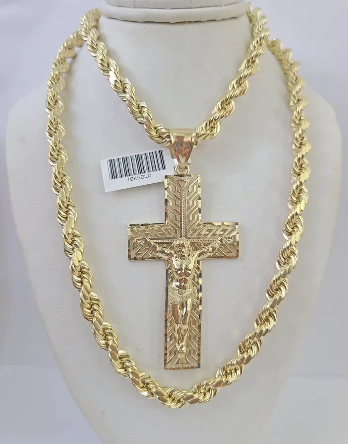 Necklaces Real 10k Rope Chain Jesus Cross Charm Set 7mm 2028 Inch Necklace Yellow Gold Globalwatches10 Necklaces Real 10k Rope Chain Jesus Cross Charm Set 7mm 2028 Inch Necklace Yellow Gold Globalwatches10