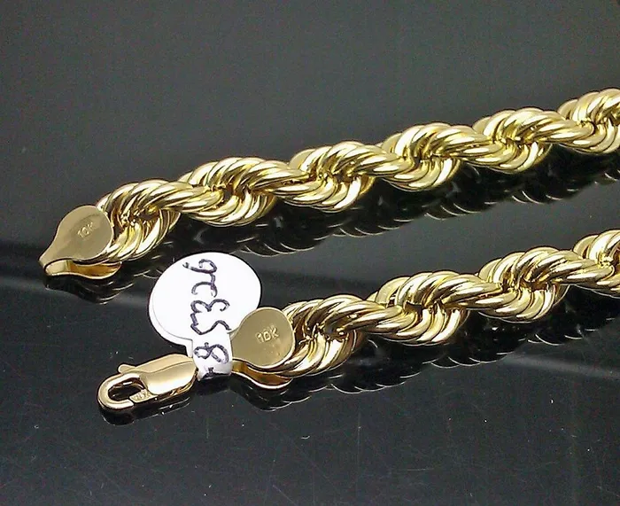Necklaces Real 10k Yellow Gold Rope Chain 28 Inch 8mm Thick Mens Necklace 10kt Gold Gold and Diamond