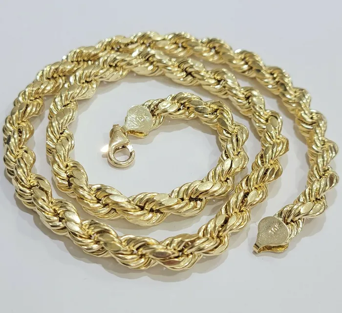 Necklaces Real 10k Yellow Gold Rope Chain 28 Inch 8mm Thick Mens Necklace 10kt Gold Gold and Diamond