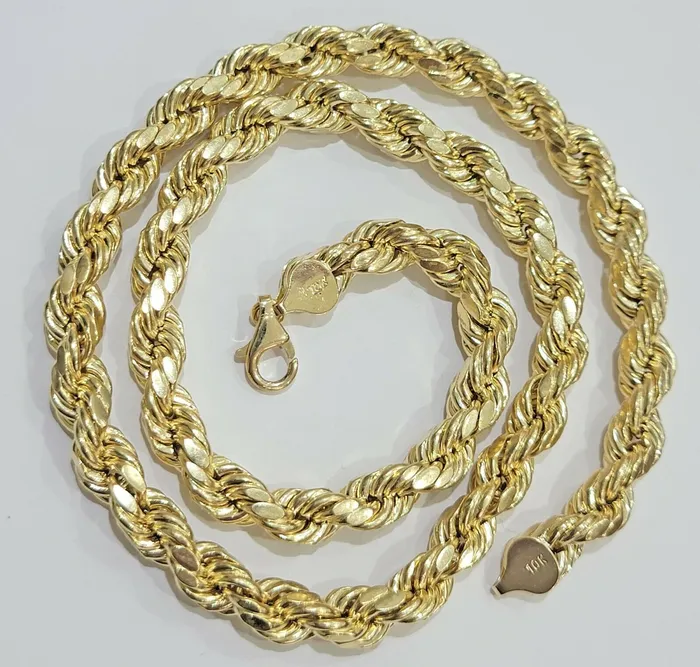 Necklaces Real 10k Yellow Gold Rope Chain 28 Inch 8mm Thick Mens Necklace 10kt Gold Gold and Diamond