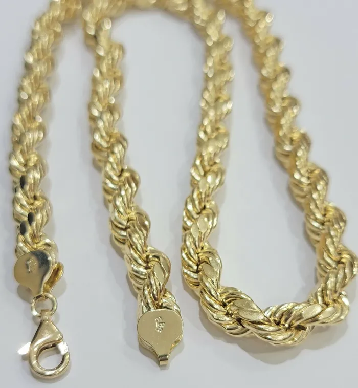 Necklaces Real 10k Yellow Gold Rope Chain 28 Inch 8mm Thick Mens Necklace 10kt Gold Gold and Diamond