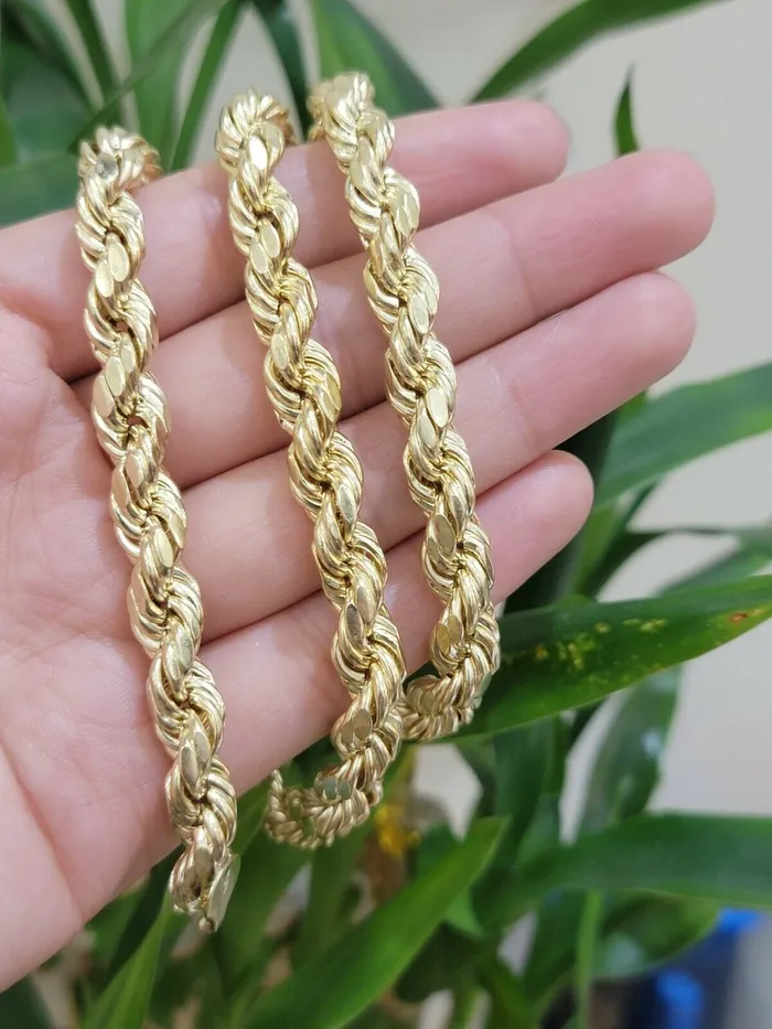 Necklaces Real 10k Yellow Gold Rope Chain 28 Inch 8mm Thick Mens Necklace 10kt Gold Gold and Diamond