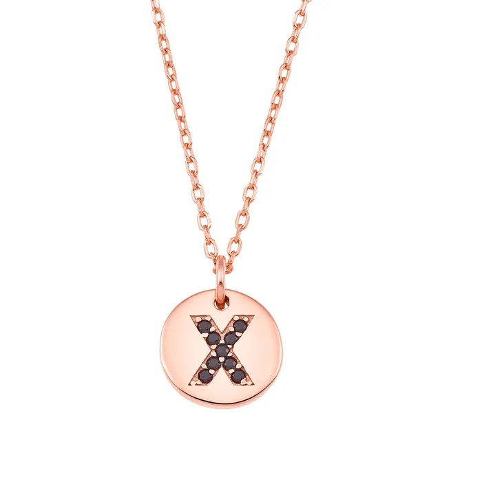 Necklaces Spirito Rosa Magna X Letter Necklace Black CZ Rose Gold Plated 925 Silver
