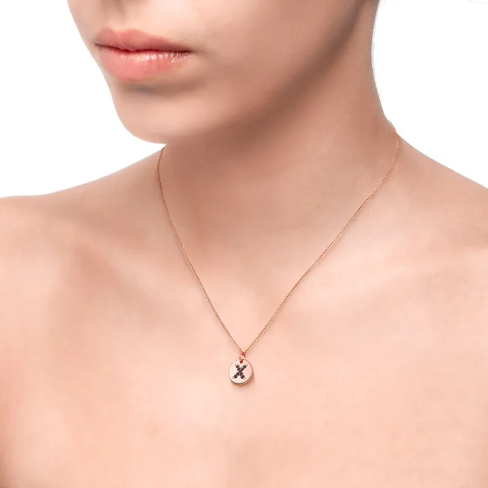 Necklaces Spirito Rosa Magna X Letter Necklace Black CZ Rose Gold Plated 925 Silver Necklaces Spirito Rosa Magna X Letter Necklace Black CZ Rose Gold Plated 925 Silver