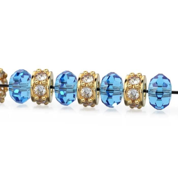 PreStyled Sets Jalvi Co 18k Solid Yellow Gold 5mm Aquamarine Eternity Rondelle Wheel Bead
