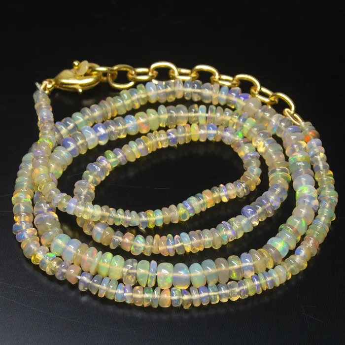 Ready to wear 20 inch 35mm Natural Ethiopian Opal Smooth Rondelle Shape Gemstone Beaded Necklace Beads Supplies USA Necklaces