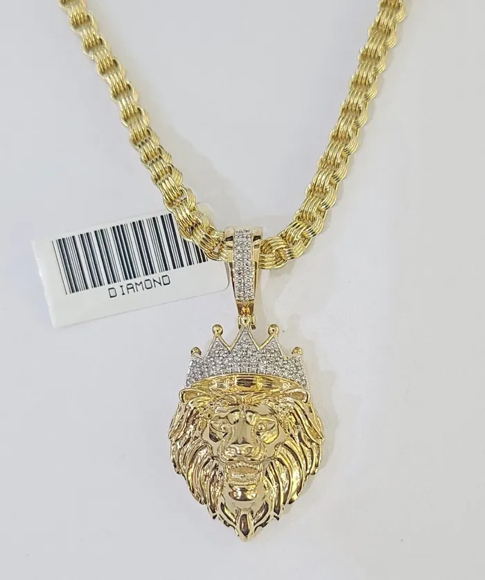 Real 10k Diamond Lion Charm Byzantine Chain Necklace 3mm 22 SET 10kt Genuine Gold and Diamond Necklaces Real 10k Diamond Lion Charm Byzantine Chain Necklace 3mm 22 SET 10kt Genuine Gold and Diamond Necklaces