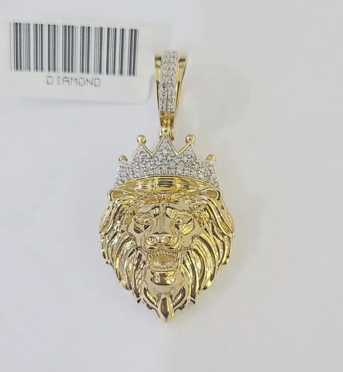 Real 10k Diamond Lion Charm Byzantine Chain Necklace 3mm 22 SET 10kt Genuine Gold and Diamond Necklaces