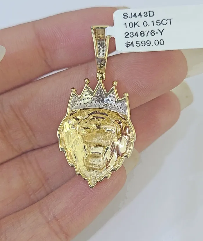 Real 10k Diamond Lion Charm Byzantine Chain Necklace 3mm 22 SET 10kt Genuine Gold and Diamond Necklaces