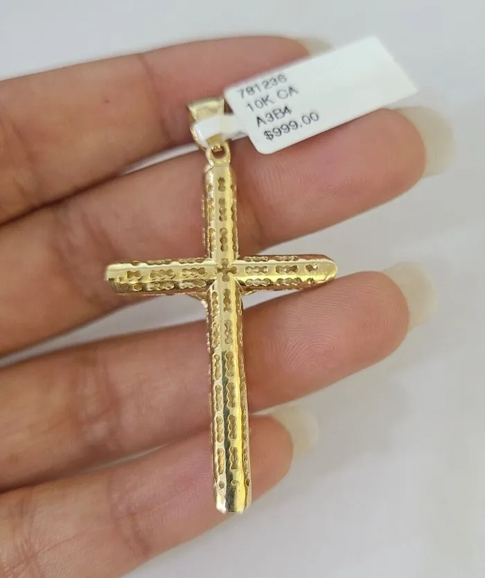 Real 10k Milano Rope Chain Jesus Cross Charm Necklace SET 3mm 18 20 22 24 Gold and Diamond Necklaces