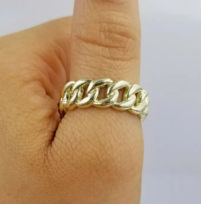 REAL 10K Yellow Gold Miami Cuban Ring Band Style Sizable Rings Men Women Pinky Gold and Diamond Rings