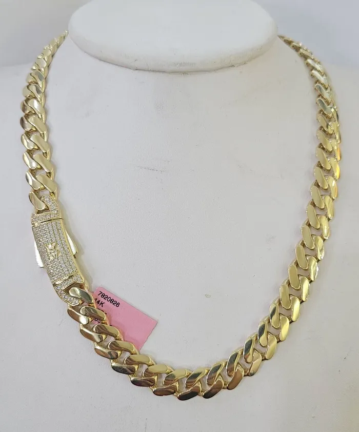 Real 14k Royal Monaco Link Chain 10mm 2026 inches Yellow Gold Genuine Gold and Diamond PreStyled Sets