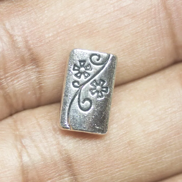 Rings Beads Supplies USA 8 Rectangle Spacer Bead Silver Tone Floral 2 Sided