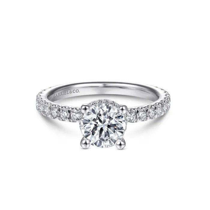 Rings Gabriel Co 14kt White Gold Side Stone and Hidden Halo Semi Mount